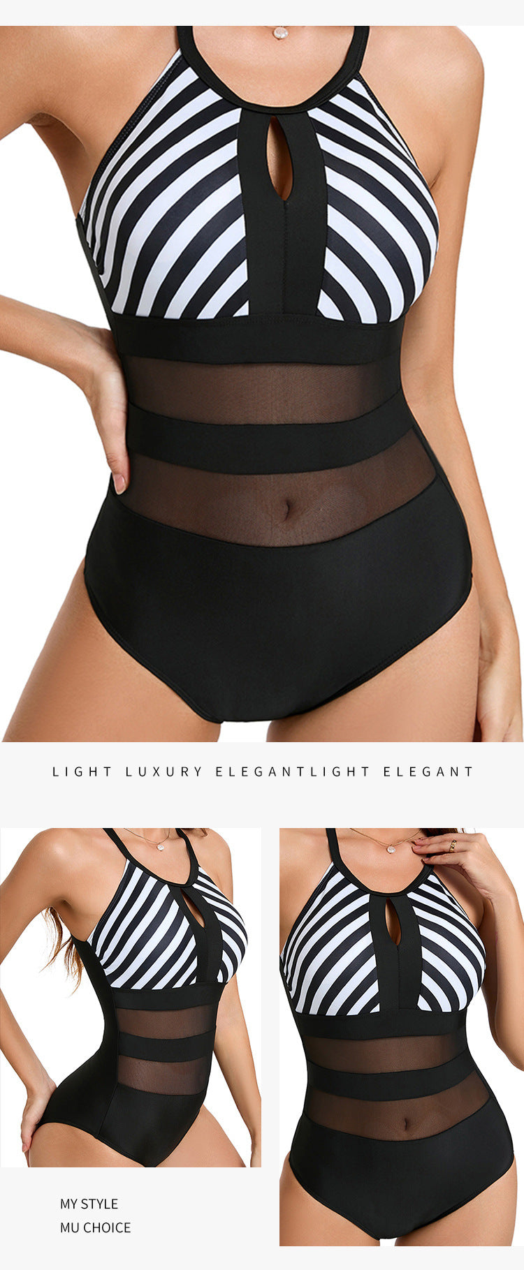 Striped Mesh One-Piece Swimsuit