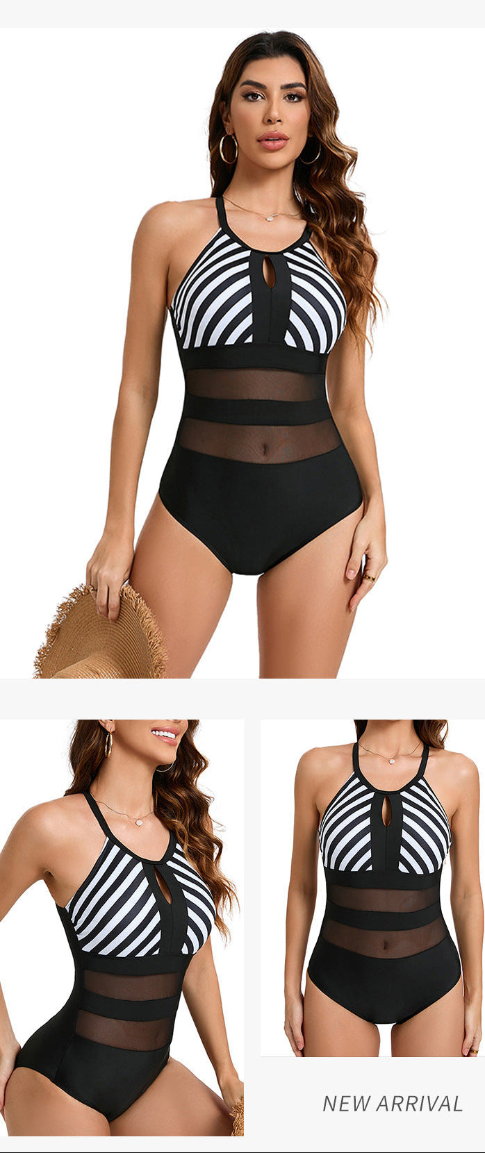 Striped Mesh One-Piece Swimsuit