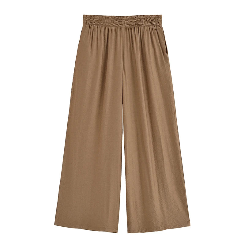 Willshela Women Fashion 2 Piece Set Solid Front Zipper Shirts & Vintage High Elastic Waist Trousers