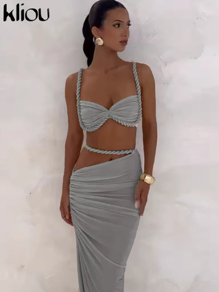 kliou Woven Sexy Women 2 Piece Set