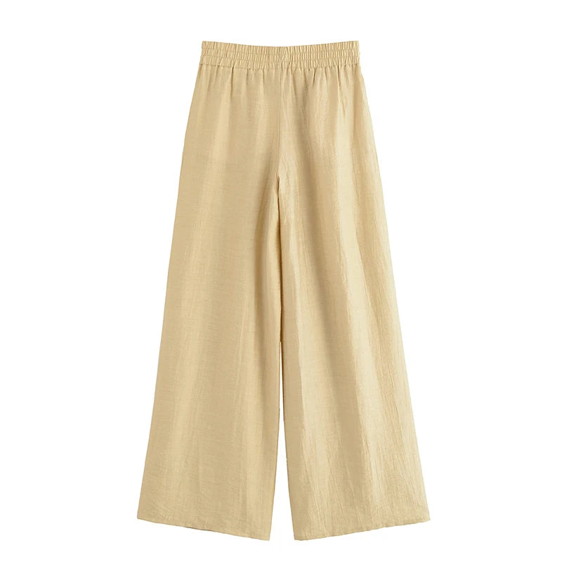 Willshela Women Fashion 2 Piece Set Solid Front Zipper Shirts & Vintage High Elastic Waist Trousers