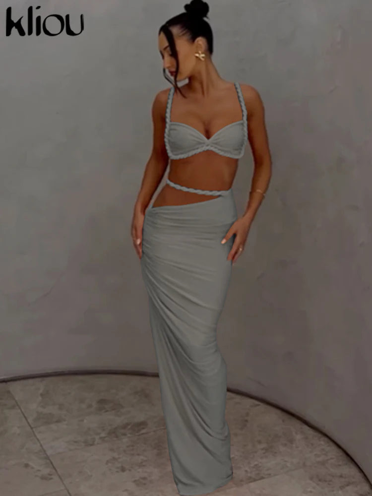 kliou Woven Sexy Women 2 Piece Set