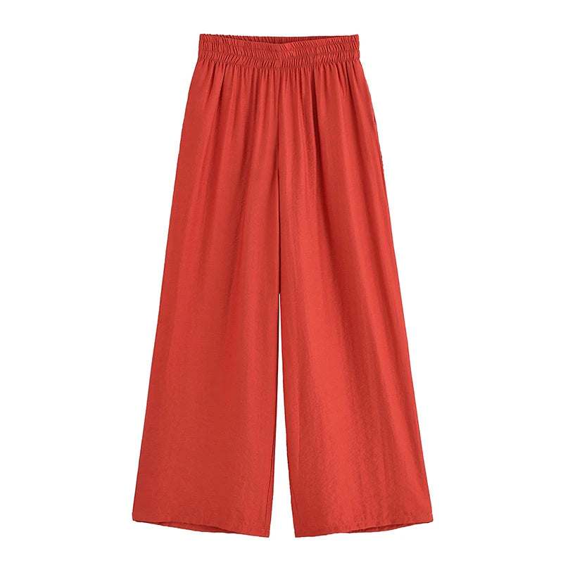 Willshela Women Fashion 2 Piece Set Solid Front Zipper Shirts & Vintage High Elastic Waist Trousers
